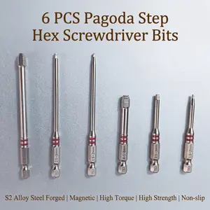 6pcs Screwdriver Bits Set with Magnetic Hex Shank Pagoda-Shaped Design in Multiple Sizes for Electric Drills and Wrenches-YY1