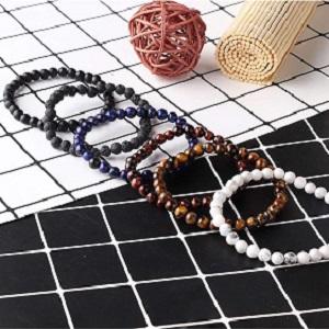 FUNRUN  6PCS Bead Bracelets for Men Women Natural Stone Mala Bracelet Baseball Bracelets Magnet