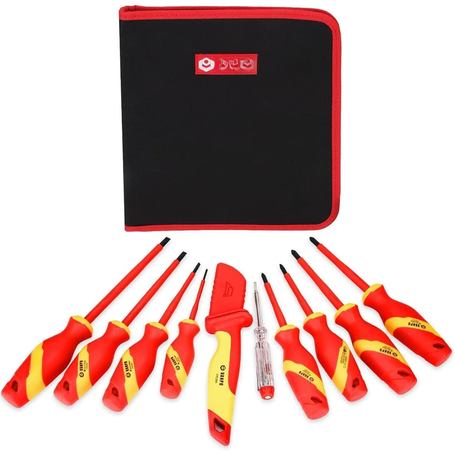 10-Count Professional VDE/GS Safe 1000V Insulated Electrical Tool Set for Electricians, Phillips-Slotted-Pozidriv Hand Tools