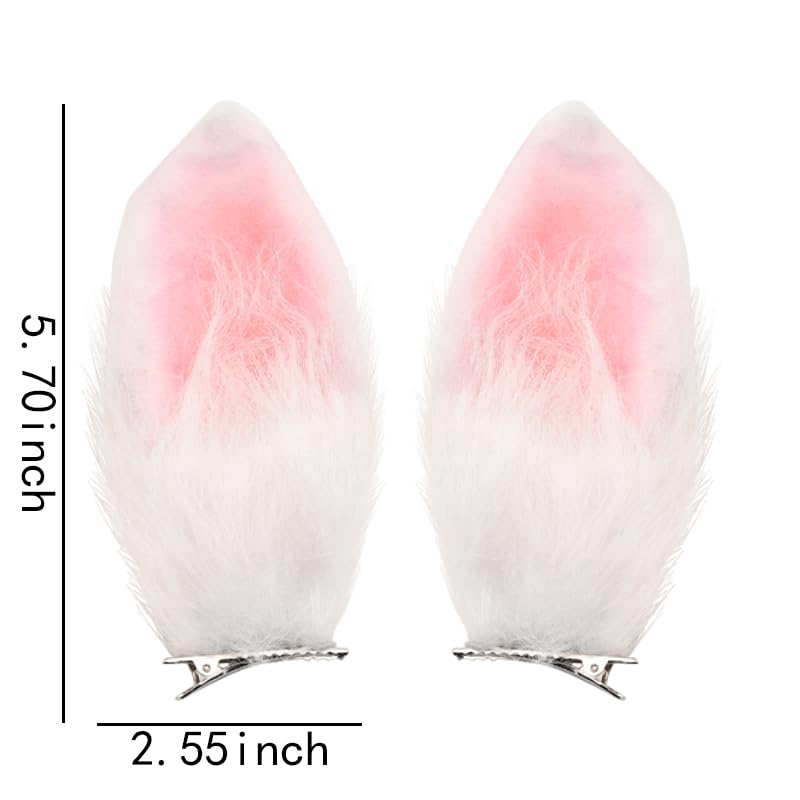 Fluffy Bunny Ears Hair Clips Rabbit Bunny Halloween Costume Accessories Pink White Rabbit Hair Accessories Plush Furry Rabbit Hair Clips Barrettes for Bunny Girls Womens Halloween Easter Bunny Ears