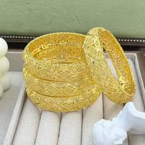 New Luxury Gold Color Bangles Women Men Girls Ethiopian African Dubai Wedding Bracelet Pulseras Party Gifts