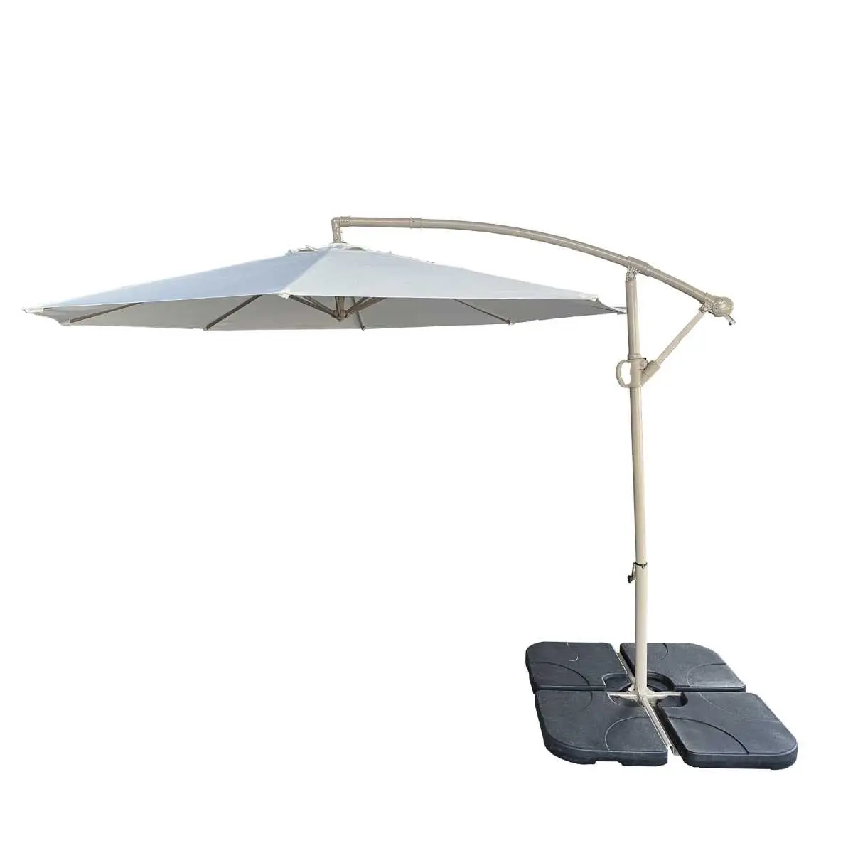 10 FT Cantilever Offset Patio Umbrella, Beige Banana-Shaped Outdoor Hanging Umbrella, 8 Thick Aluminum Alloy Ribs, Crank Operated with 45° Infinite Tilt, Wind Resistant Outdoor Market Umbrella for Garden Pool Deck