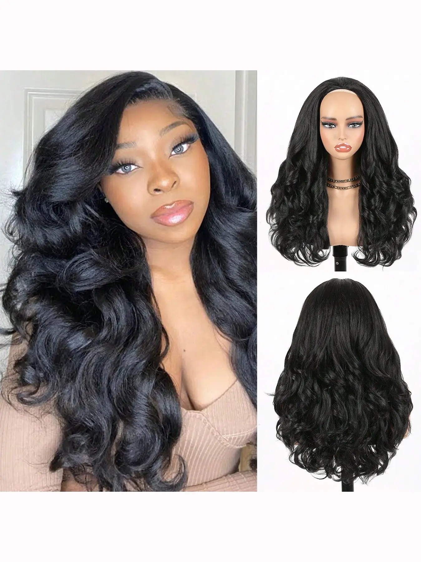 Yaki Curly Half Wig, Loose Curly Synthetic Kinky Straight Wig, Curly End for Women, DIY Hair Style, 22