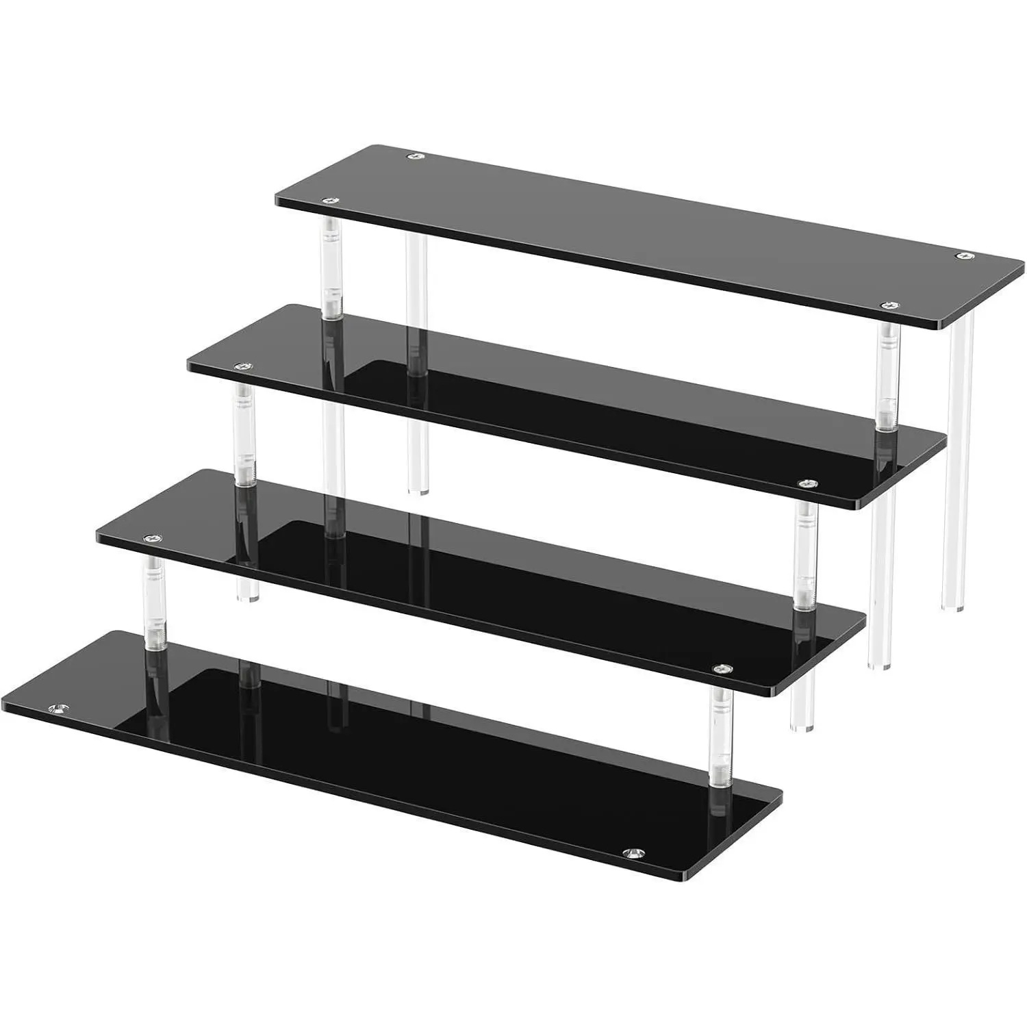 Black 4-Tier Thick Polished Sturdy Acrylic Display Riser - Home Organizer Racks, Vertical Organizer Stand Racks & Displays for Desserts, Figures, Perfume