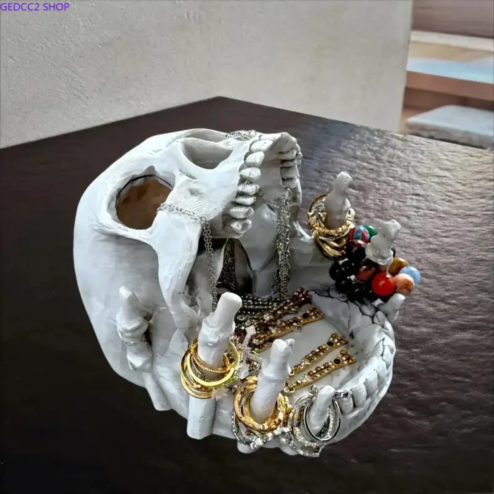 Gothic Skull Jewelry Organizer Box, Resin Desktop Storage Case with Necklace Hooks & Multiple Compartments, Halloween Decor Gift for Jewelry Lovers