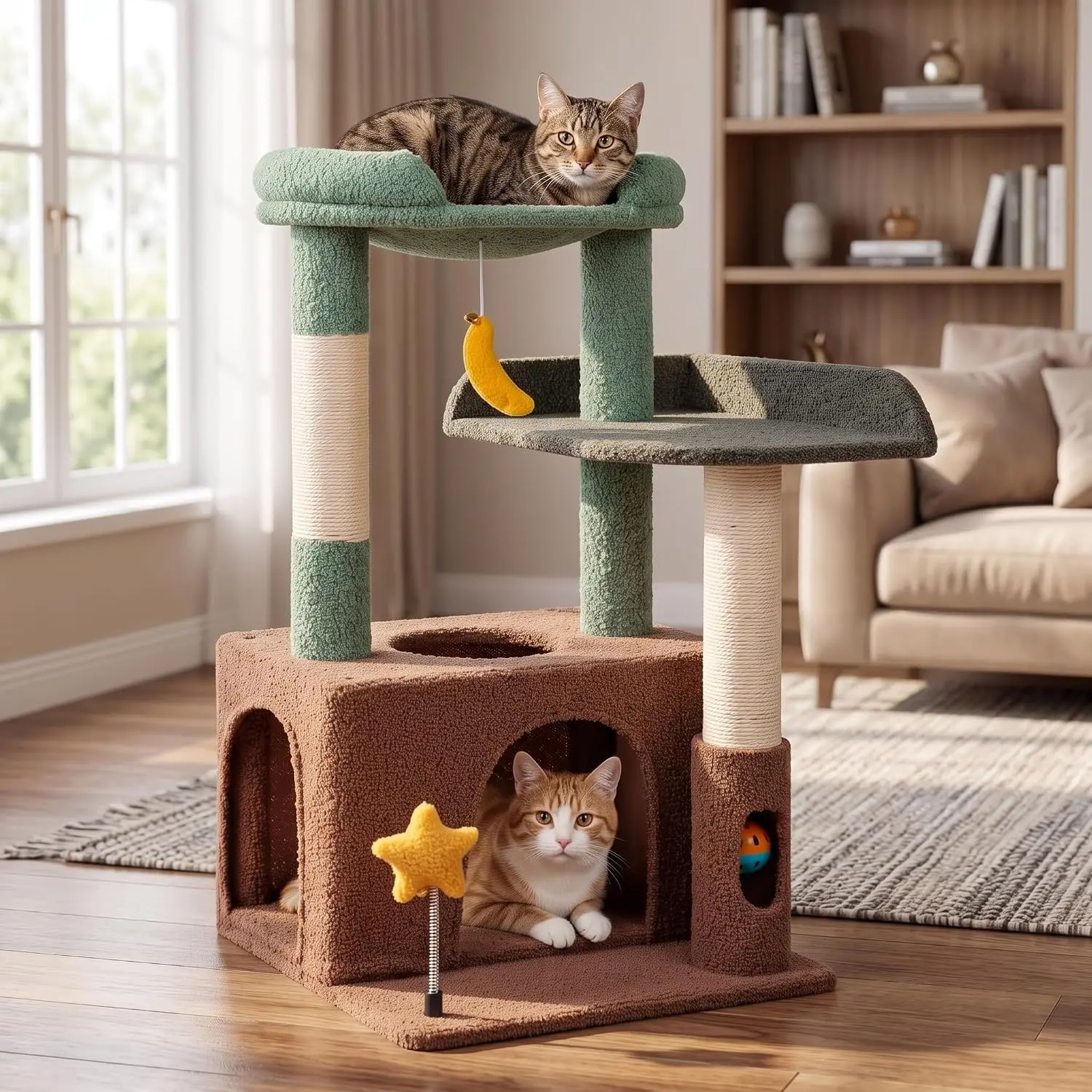 Compact 30 Inch Indoor Cat Tower for Small Kittens, Soft Plush Cat Tree with Cozy Condo, Top Rest Perch, Sisal Scratching Post, Hanging Ball Toy and Stable Anti-Tip Base, Suitable for Cats Under 15 Pounds