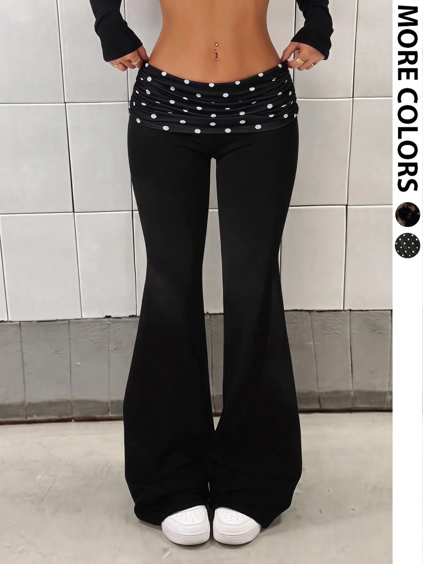 Women's Y2K Fold Over Waist Flare Leg Pants, Leopard pattern pants, Leopard Ruched Low Rise Trousers, Stretchy Slim Fit Bell Bottom Pants, Streetwear Bottoms for Daily Casual Outfit, Vintage Hip Hop Leggings