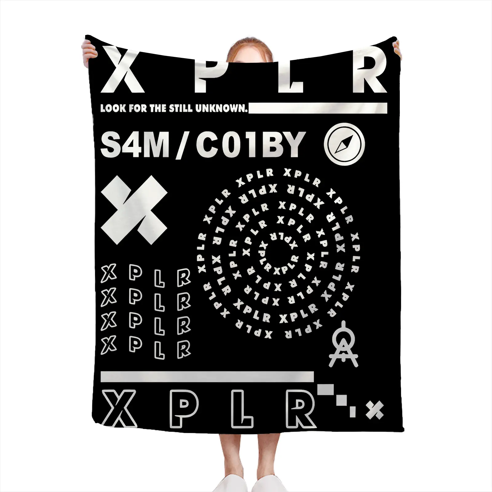 Soft Cozy Throw Blanket Polyester Black White XPLR Graphic Print Modern Design Living Room Bedroom Gift For Explorer2607230211