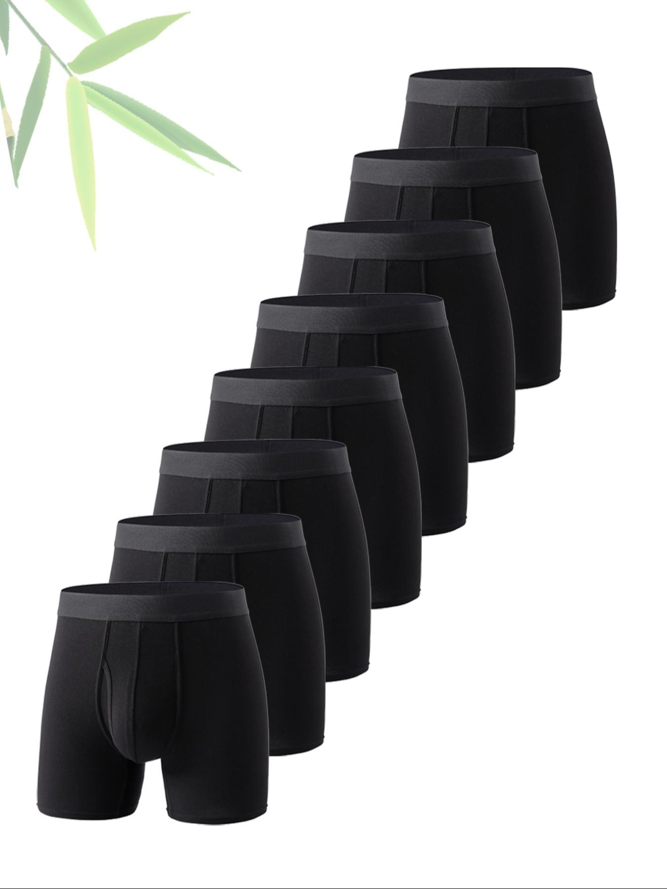 8-Pack Men's Bamboo Fiber Boxer Briefs, Long Leg Anti-Chafe Soft Stretch Underwear with Fly Design, Breathable Comfortable Daily Wear