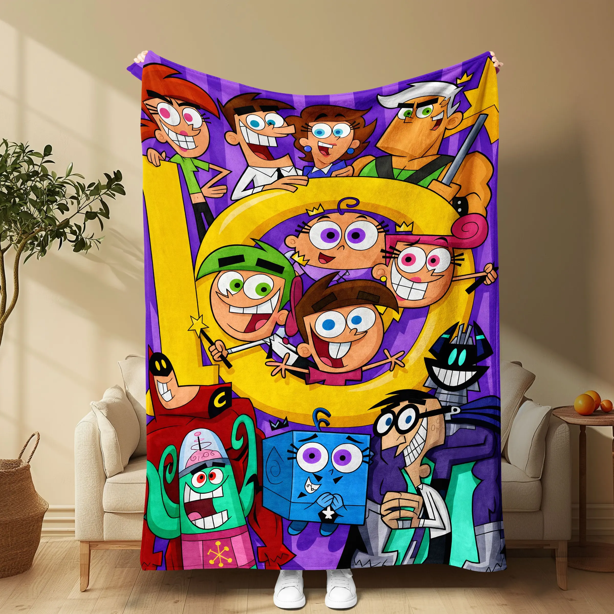 The Fairly Oddparents Fleece Blanket, Super Soft Cozy Cartoon Print, Perfect for Couch Snuggles, Bedroom Decor, Gift for Cartoon Fans