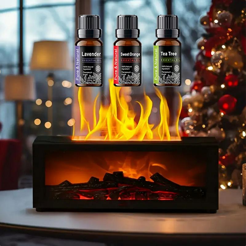 Colorful Flame Fireplace Aroma Diffuser 300ml Waterless Auto-Off Air Humidifier with Timer Remote Control for Home Bedroom Gift