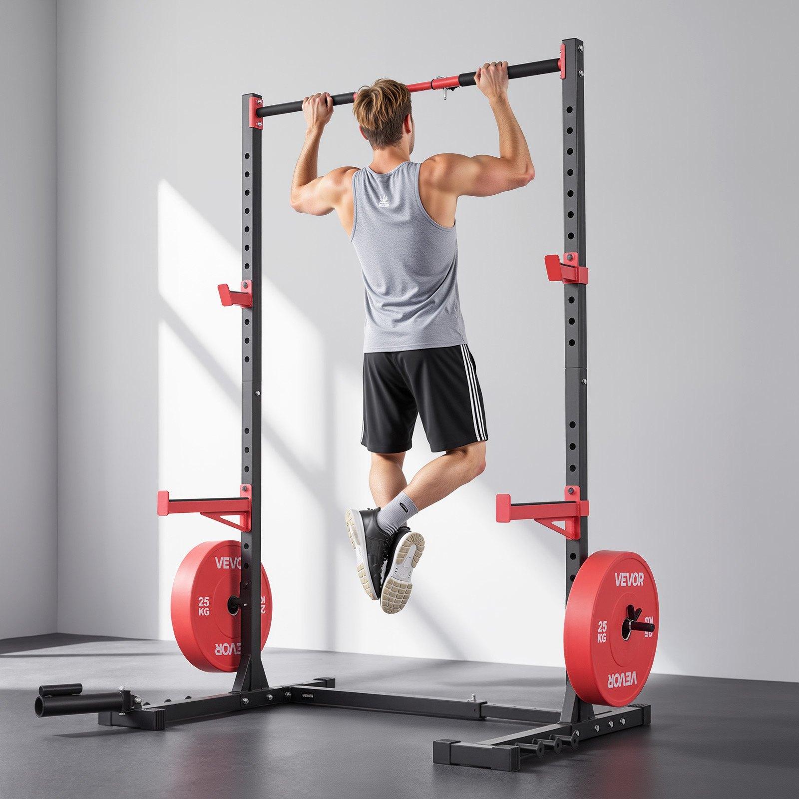 VEVOR Power Cage Rack, Multifunctional Squat Rack for Home Gym, Width-Adjustable Workout Strength Training Equipment with 6 Band Pegs, Landmine Attachment & Safety Bars for Bench Press Squats Pull-Up