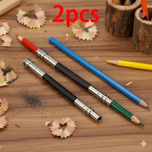 2pcs Dual Head Extendable Pencil Holder for Artists, Adjustable Sketch Drawing Tool with Spring Clip & Anti-Slip Grip. Portable Sketch Stick, Compatible with Multiple Pencils, Ideal for Outdoor Drawing.