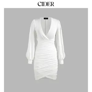 Cider [3 colors, size 2-26] Solid Ruched V-neck Dress [LIVE ONLY] Dealsforyou