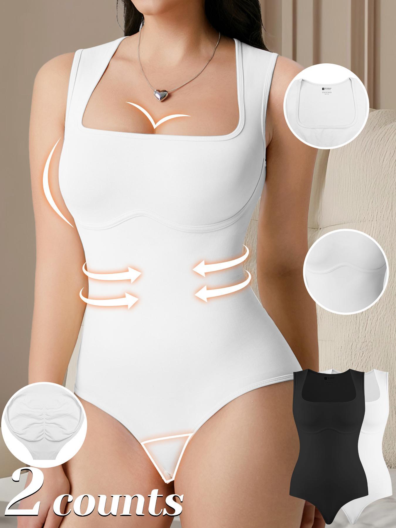 Women's Solid Square Neck Bodysuit, Tummy Control Sleeveless Seamless Shaper, High Waisted Shapers, Women's Shapewear for All Seasons