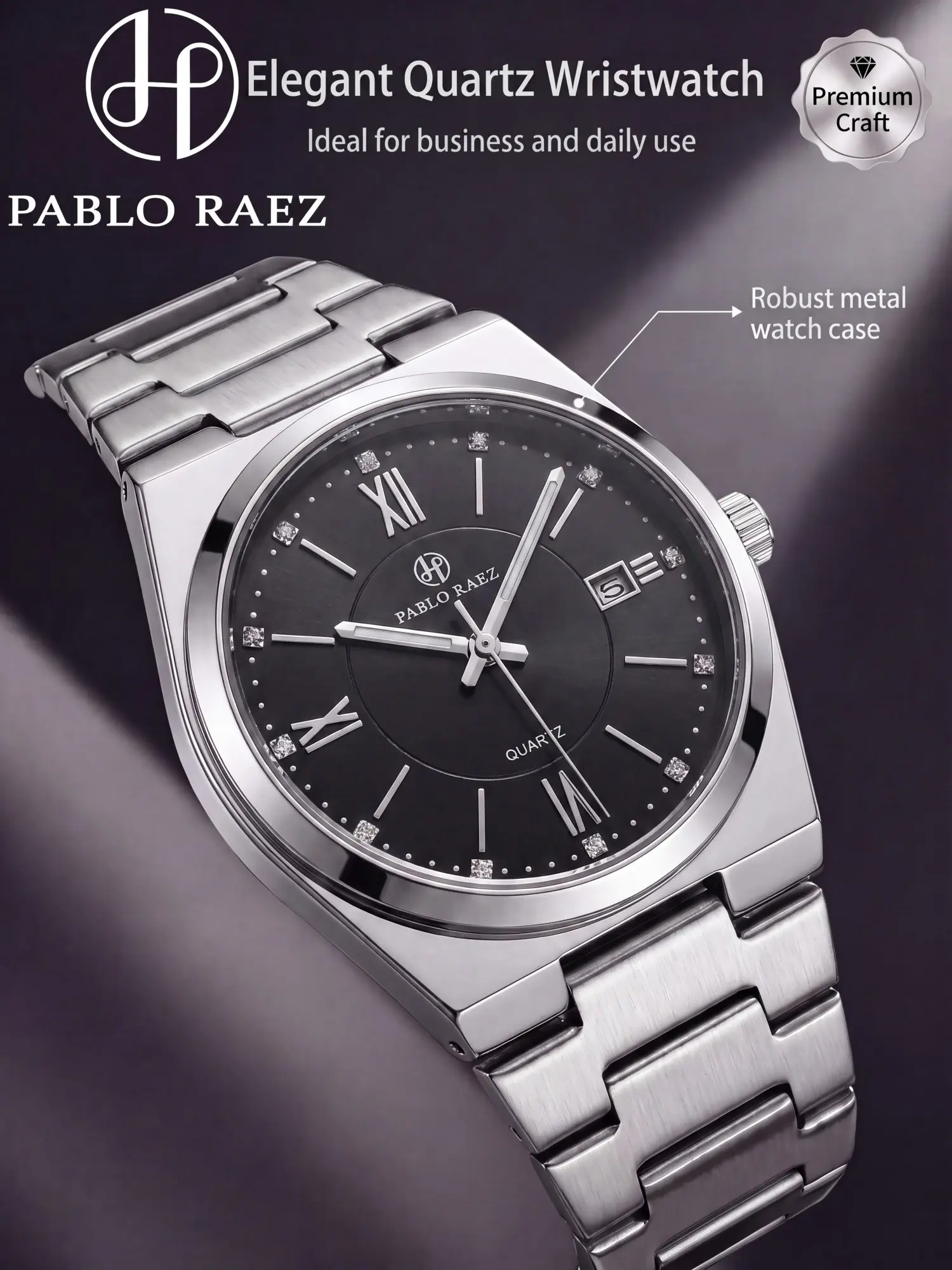 Luxury Men's Stainless Steel Wristwatch with Luminous Hands, Durable Watch, High Quality Watches, Stainless Steel Dial, Butterfly Buckle, Quartz Movement, Luminous Analog Watch, Ideal Gift for Father or Male Friend