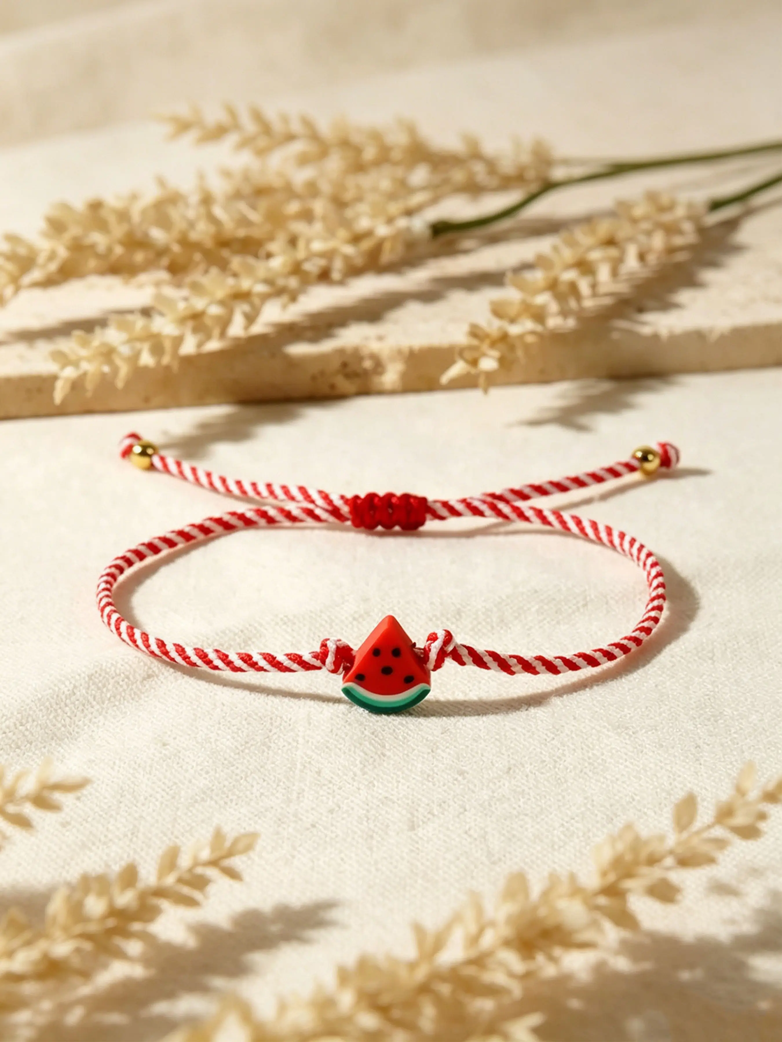 1Pc Boho Summer Bracelet, Adjustable Watermelon Charm Woven Rope, Unisex Jewelry Gift, Perfect for Halloween Thanksgiving Christmas New Year