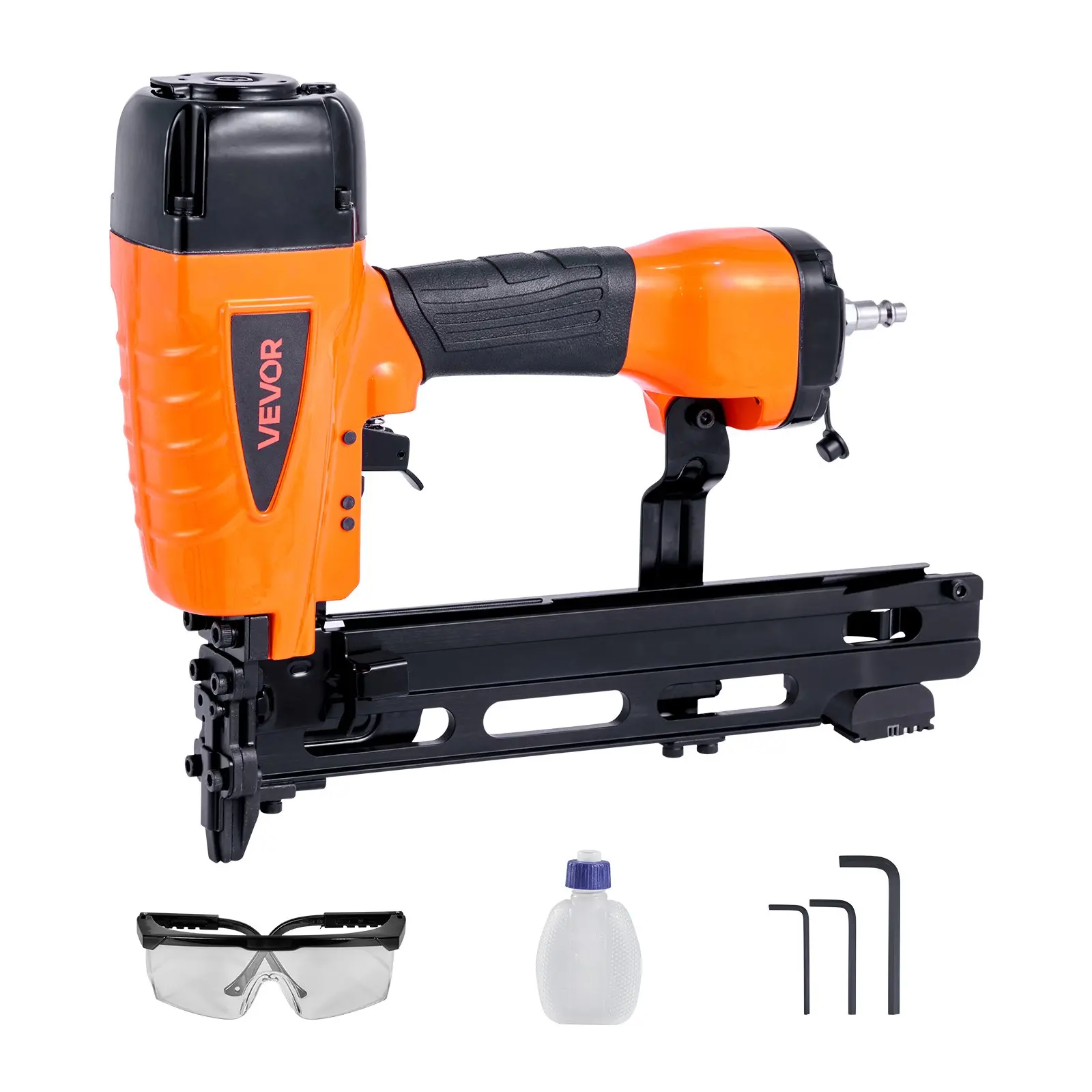 【Summerfinds】VEVOR Pneumatic Staple Gun with Rubber Grip, 16 Gauge 7/16-in Medium Crown, 1-in to 2-in Length, 70-120 psi Heavy Duty Air-Powered Stapler for Fence, Subflooring, Roof Framing, Compatible with Safety Glasses & Trays