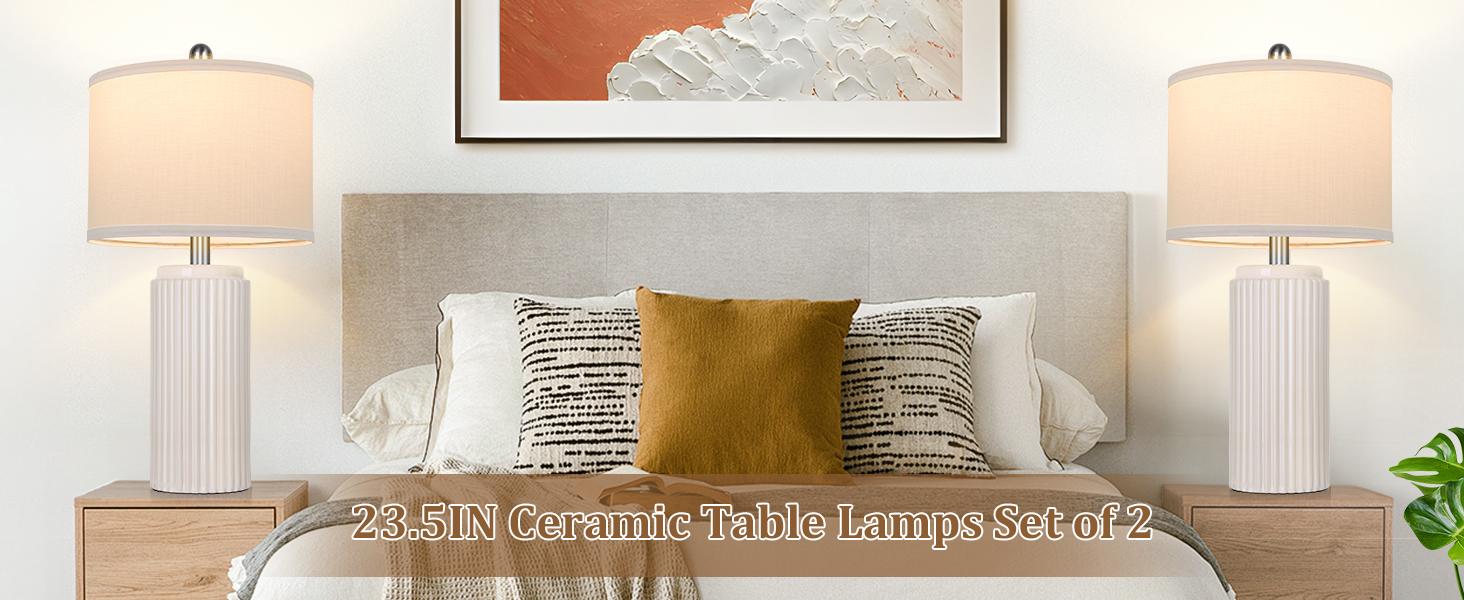 2 Pack 23.5’’ Modern Ceramic Table Lamps Set of 2 for Living Room, Farmhouse Vintage Bedside Table Lamps with White Linen Shade, Rustic Bedroom Ceramic Lamps for Nightstand Home Office End Table Dorm 2 Pack 23.5’’ Modern Ceramic Table Lamps Set of 2 for Living Room, Farmhouse Vintage Bedside Table Lamps with White Linen Shade, Rustic Bedroom Ceramic Lamps for Nightstand Home Office End Table Dorm