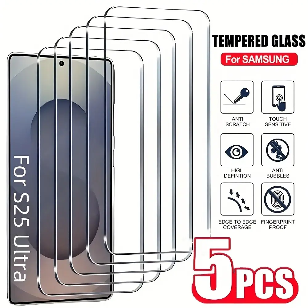 5-Pack 9h HD Tempered Glass Screen Protector for Samsung Galaxy S Series, Anti-Fingerprint, Bubble-Free, Easy Installation
