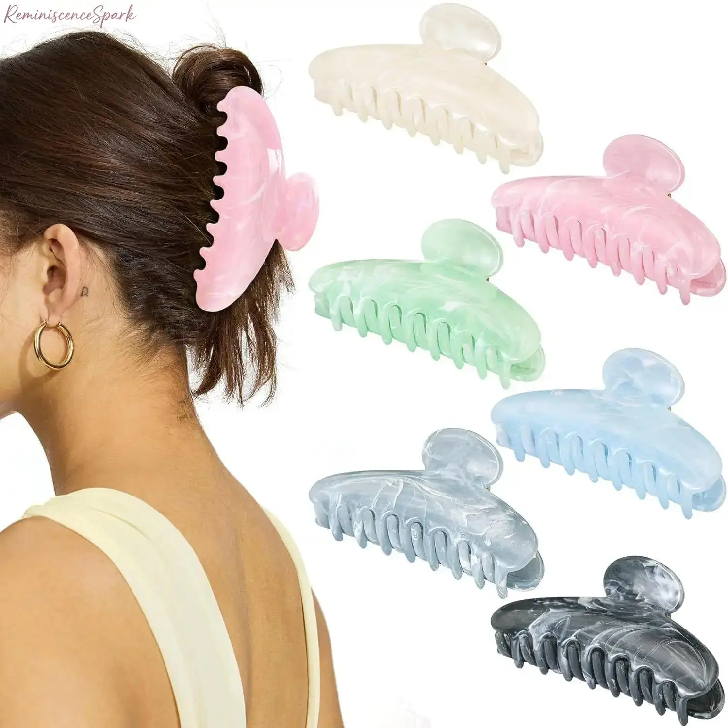 6-Pack Large Acrylic Jaw Claw Clips, Strong Secure Hold Hair Grips for Thick, Curly and Long Hair, Fashion Hair Accessories for Daily Casual Hairstyle Styling