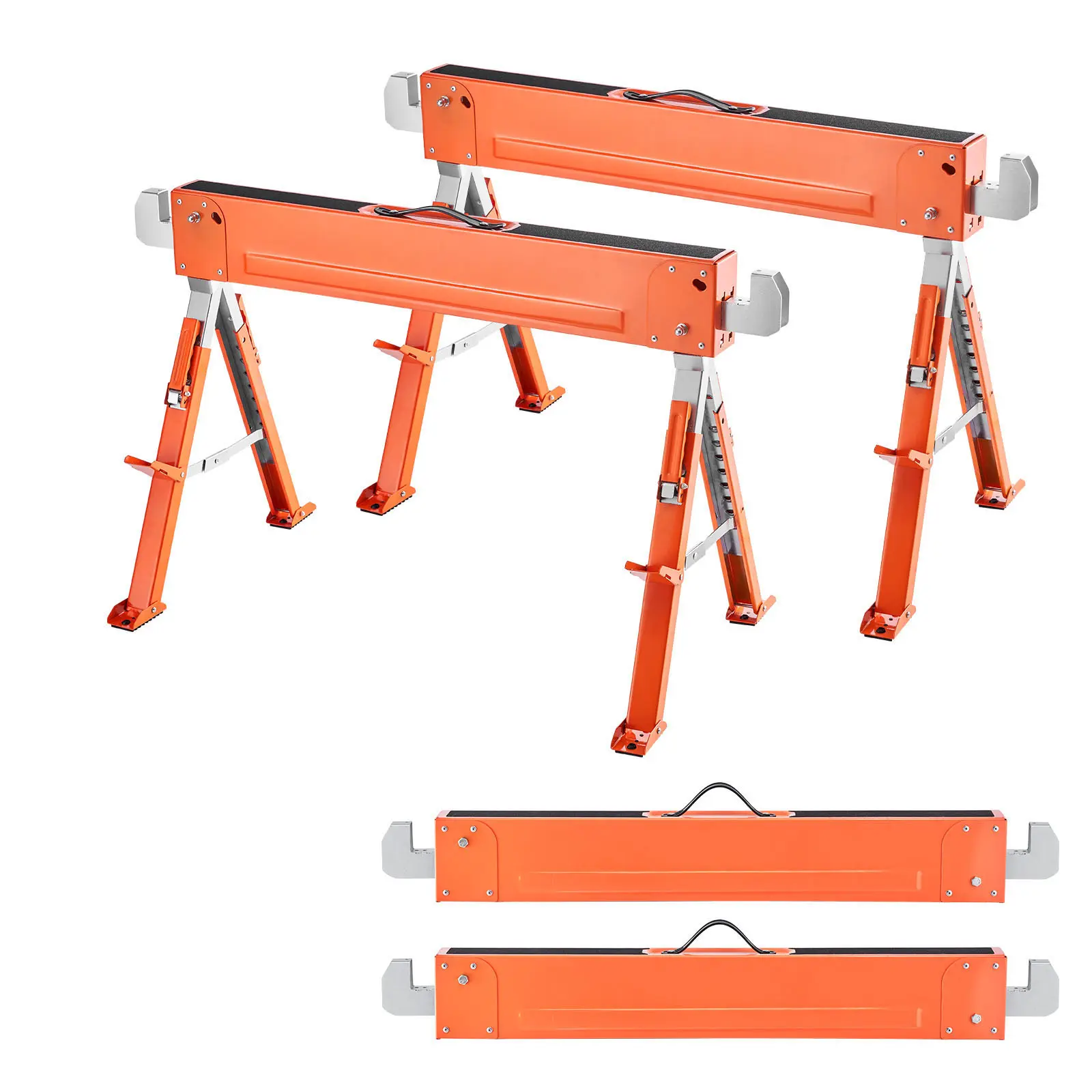 Saw Horses, 2 Pack Folding Work Horses, 1800 lbs Load Capacity Sawhorse with Heavy Duty Legs, Adjustable Height Saw Horse with Non-Slip Foot Pads, for Woodworking, Carpenters & Contractors