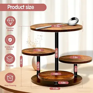 Four-layer retro wooden cake dessert stand + cake spoon, 12-inch large capacity, easy to install, suitable for snacks, cookies, macarons