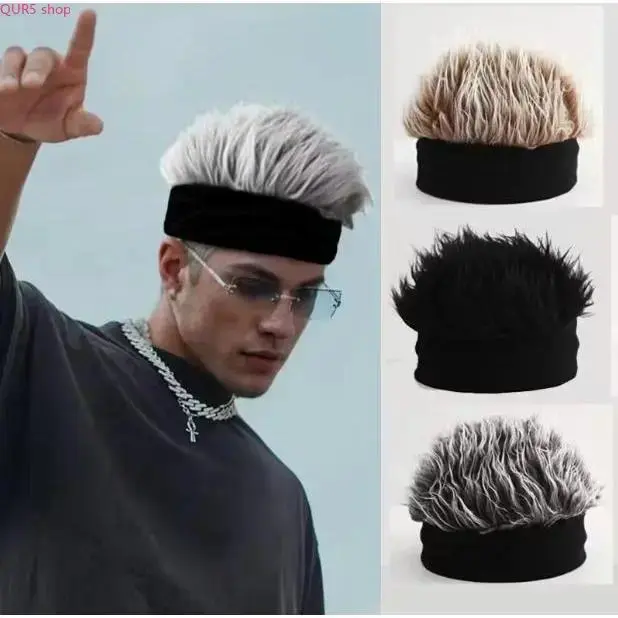 Brimless Knitted Beanie With Built-In Wig For Men, Classic Hip-Hop Style Head Accessory Suitable For Cosplay Events, Themed Parties And Daily Fashion Matching