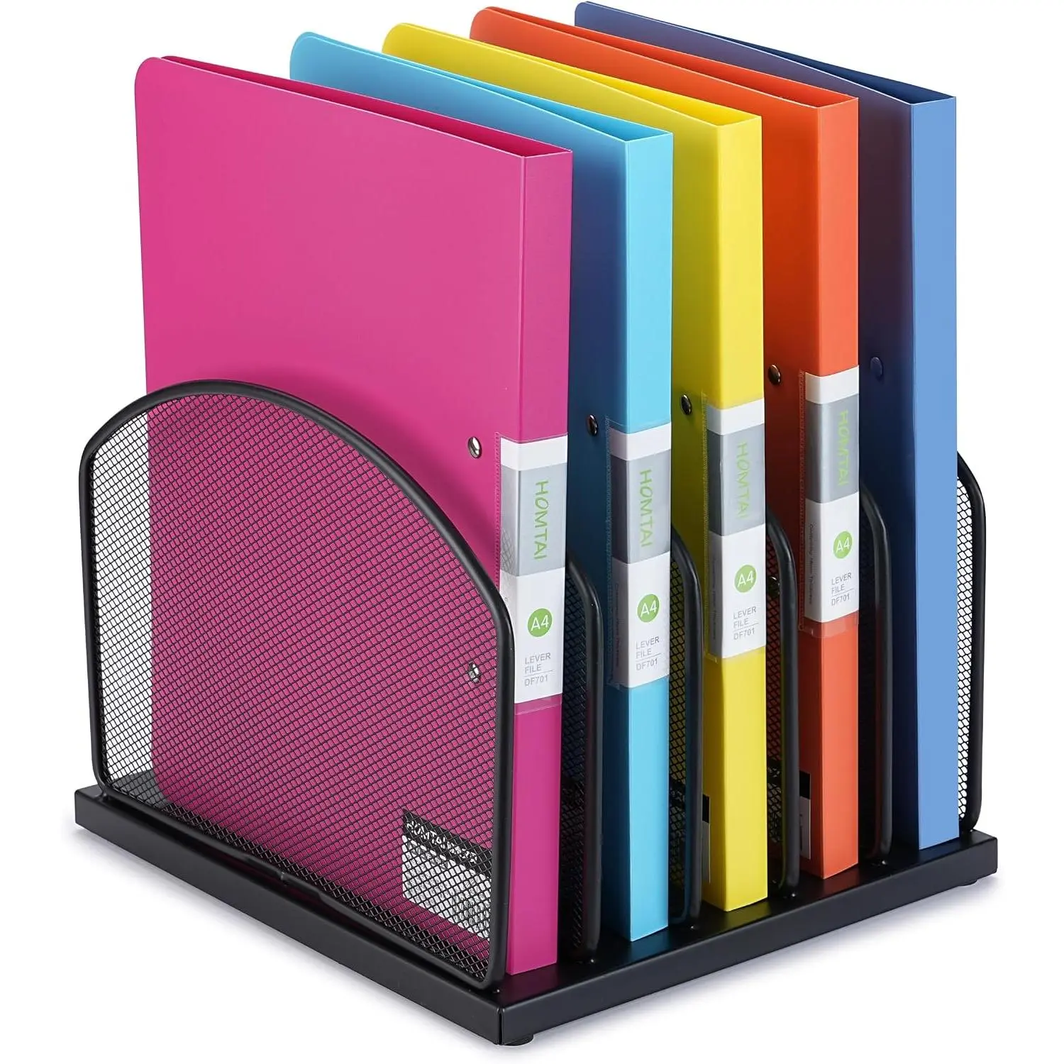 Black Steel Mesh 5-Slot Vertical File Binder Organizer - File Organization Solution with Vertical Slot Design and Padded Base