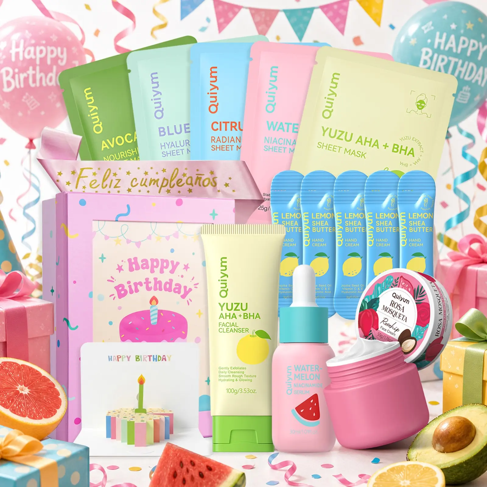 Birthday Self Care Pampering Kit for Teen Girls, Daughter, Girlfriend, All-in-One Skin Care Box with Sheet Masks, Facial Cleanser, Serum, Face Cream & Hand Cream, Cute Birthday Present for Young Women