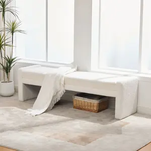Aobtkel66.9" Modern Upholstered Cozy Boucle End of Bed Bench, Oversized Accent Entryway Window Layered Bench & Dining Bench, Footrest Stool Bench for Guestrooms, Reception, Bedroom, Hallway,Living Room,Ivory