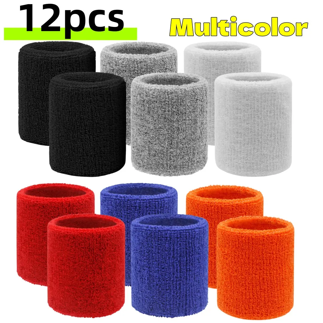 12pcs Wrist Sweatbands, Sports Sweatbands for Competition, Sweat Absorbent, for Basketball, Tennis, Football, Running And Work (Multicolor)