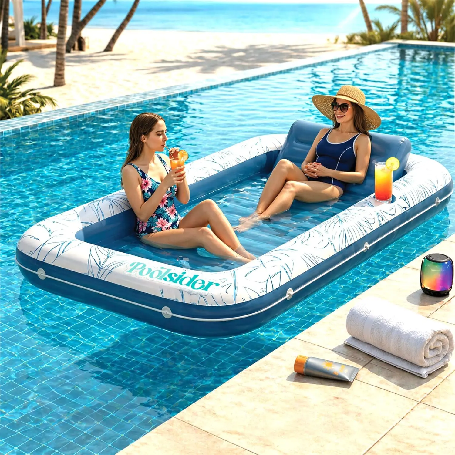 Inflatable Tanning Pool Lounger |Large Inflatable Tanning Bed for Adults -4 in 1 Multipurpose Sunbed Tub | Pool Floats Adults