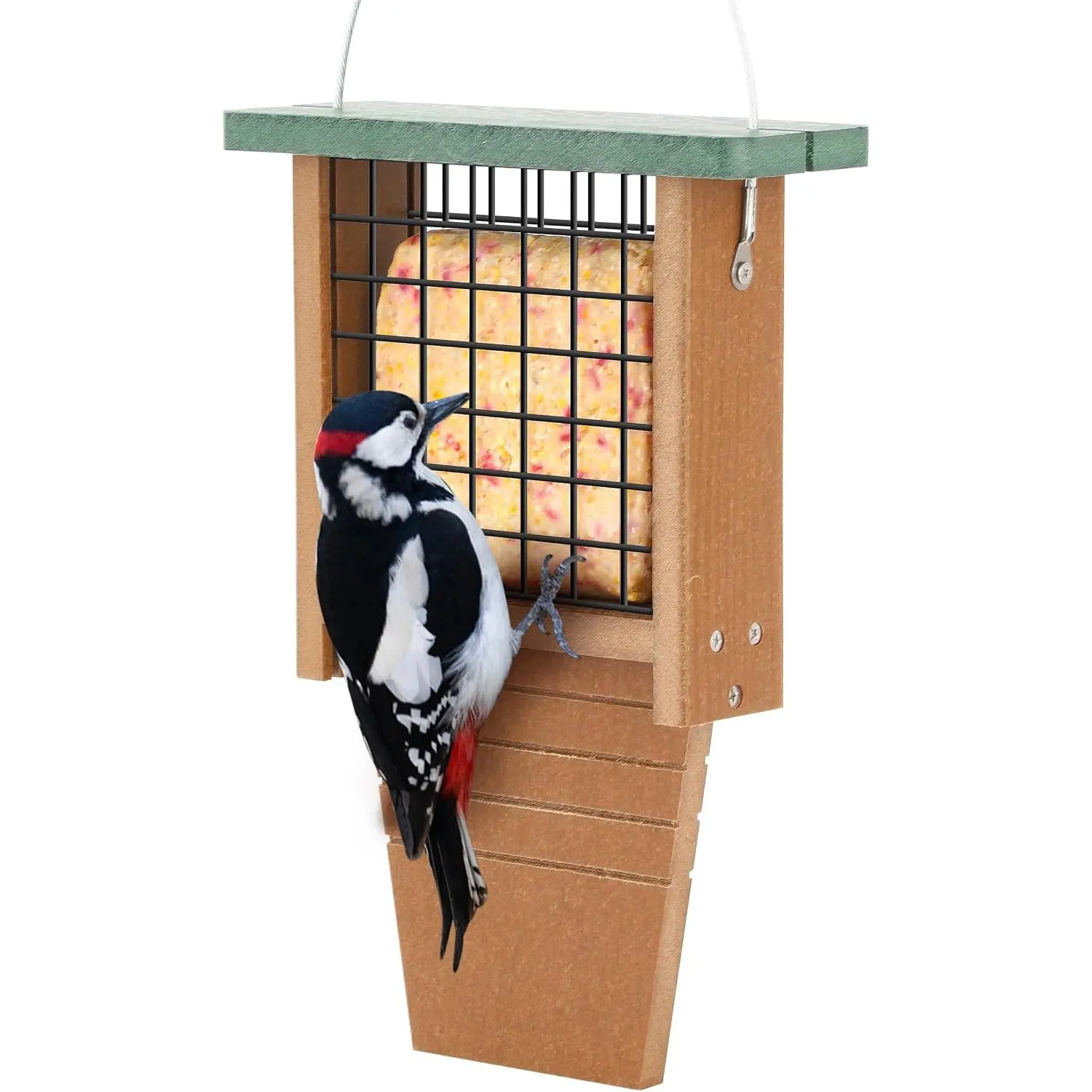 Recycled Plastic Suet Bird Feeder for Outside , Woodpecker Suet Feeder with Tail Prop,  Suet Holder Birdfeeders, 1 Pack, Green