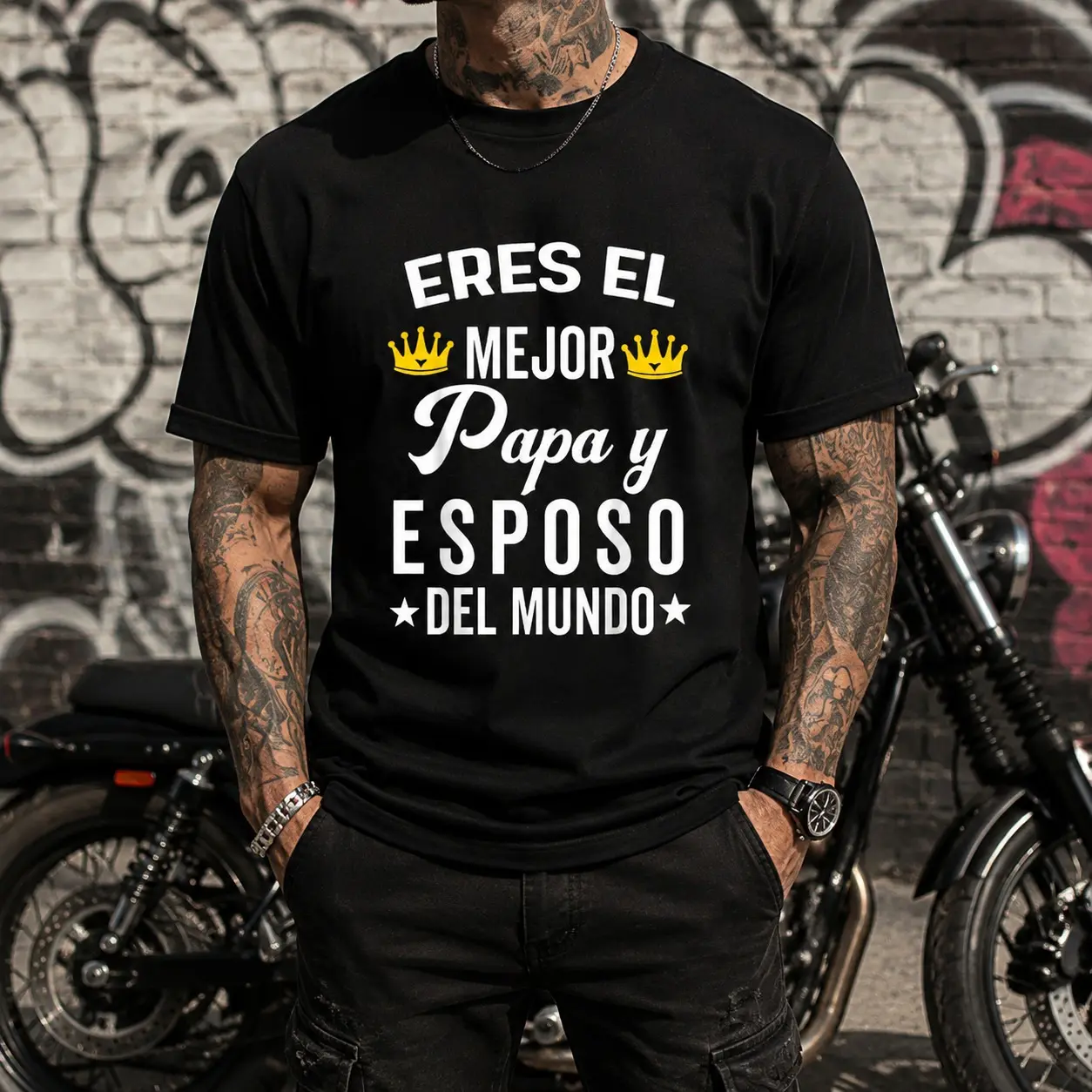 Men's Short-Sleeve Cotton T-Shirt - Spanish Quote "El Mejor Esposo" Menswear Top, Father's Day Gift for Latino Dads, Streetwear Casual Sports Top, Shortsleeve