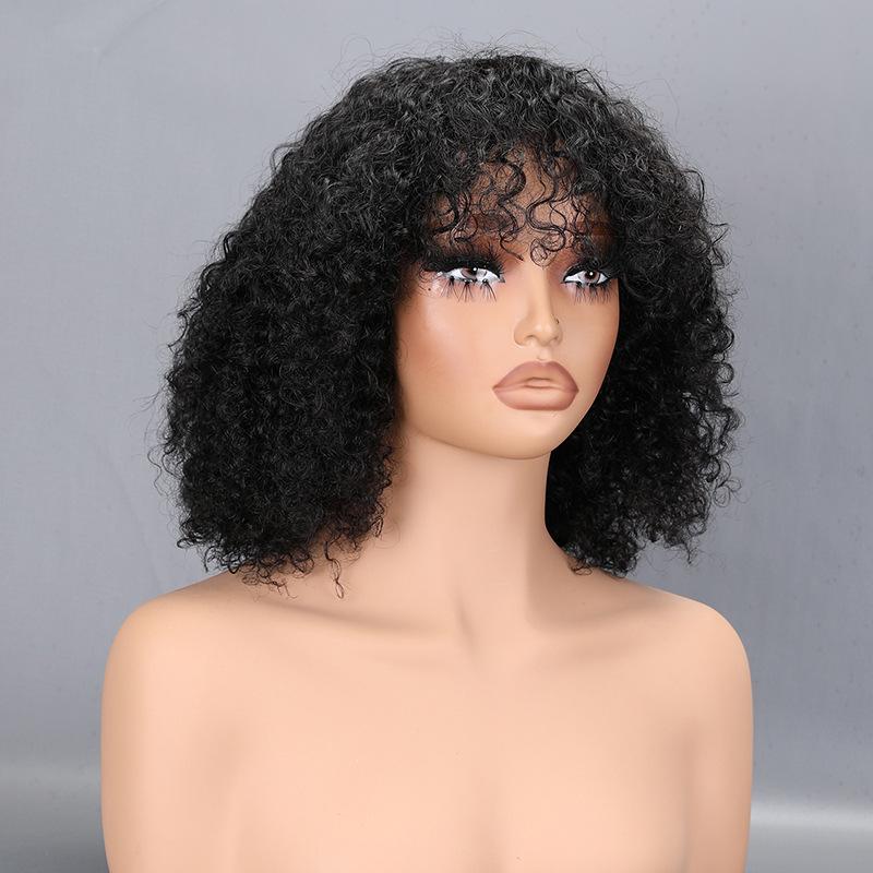 Hand-Tied Lace Closure Glueless Wig  African Small Curly Human Hair Natural Looking