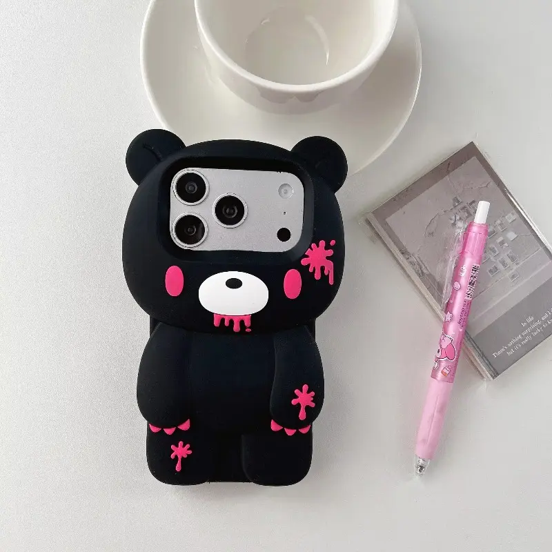 Trendy 3D Cartoon Violent Bear Phone Case For iPhone 17 16 15 14 13 12 Pro Max, Cute Shockproof Protective Case