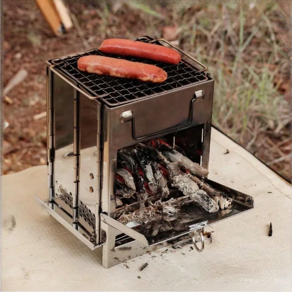 Outdoor Folding Wood Stove, Mini Stainless Steel Oven, BBQ Camping Picnic Folding Charcoal Stove, Outdoor Heating Barbecue Grill
