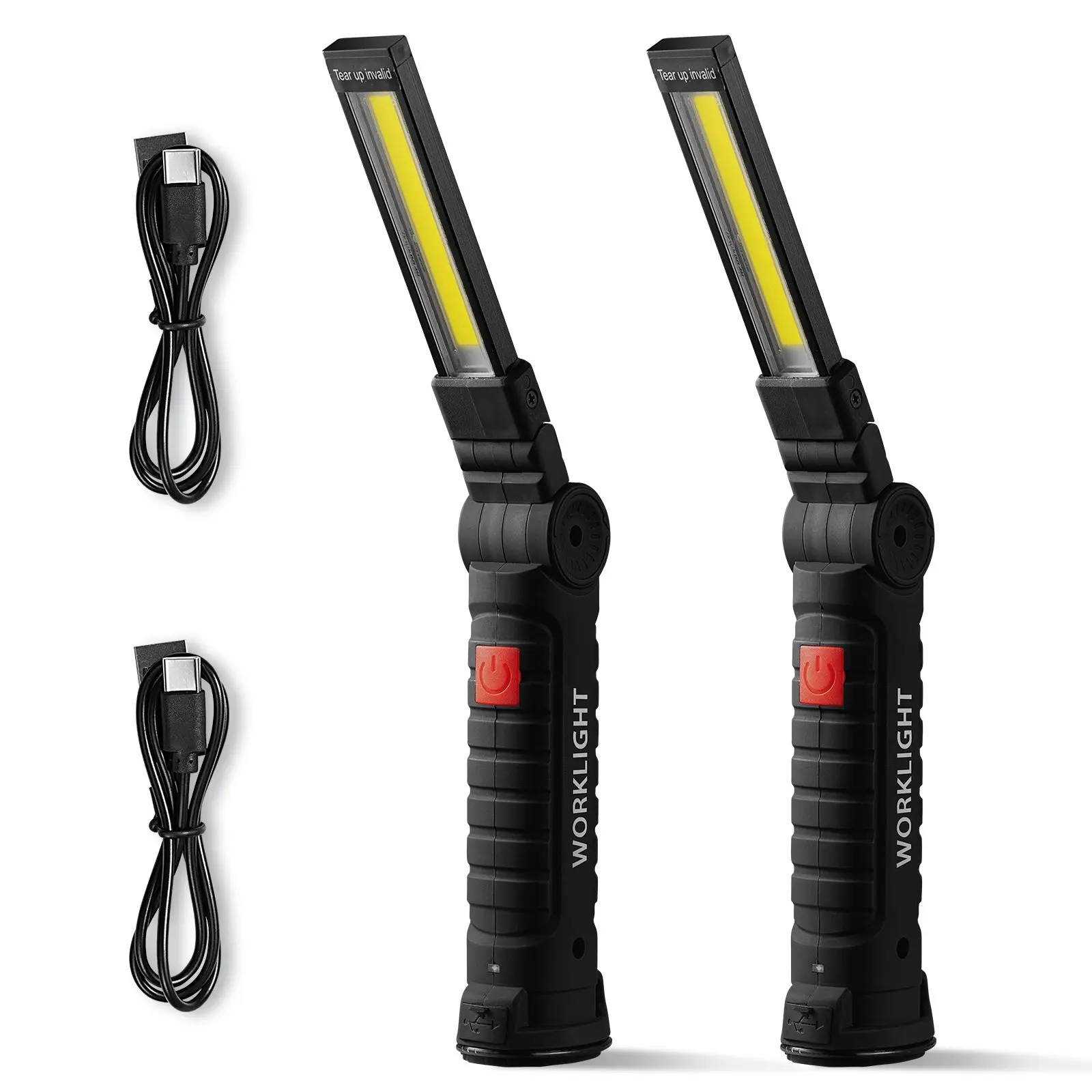 VEVOR Rechargeable LED Work Light, 1200 mAh, Magnetic Mechanic Flashlight with Magnetic Base, 360 Rotation, 5 Lighting Modes, Foldable Grill Lamp for Mechanics, Car Repairs, Home, Emergency (2 Pack)