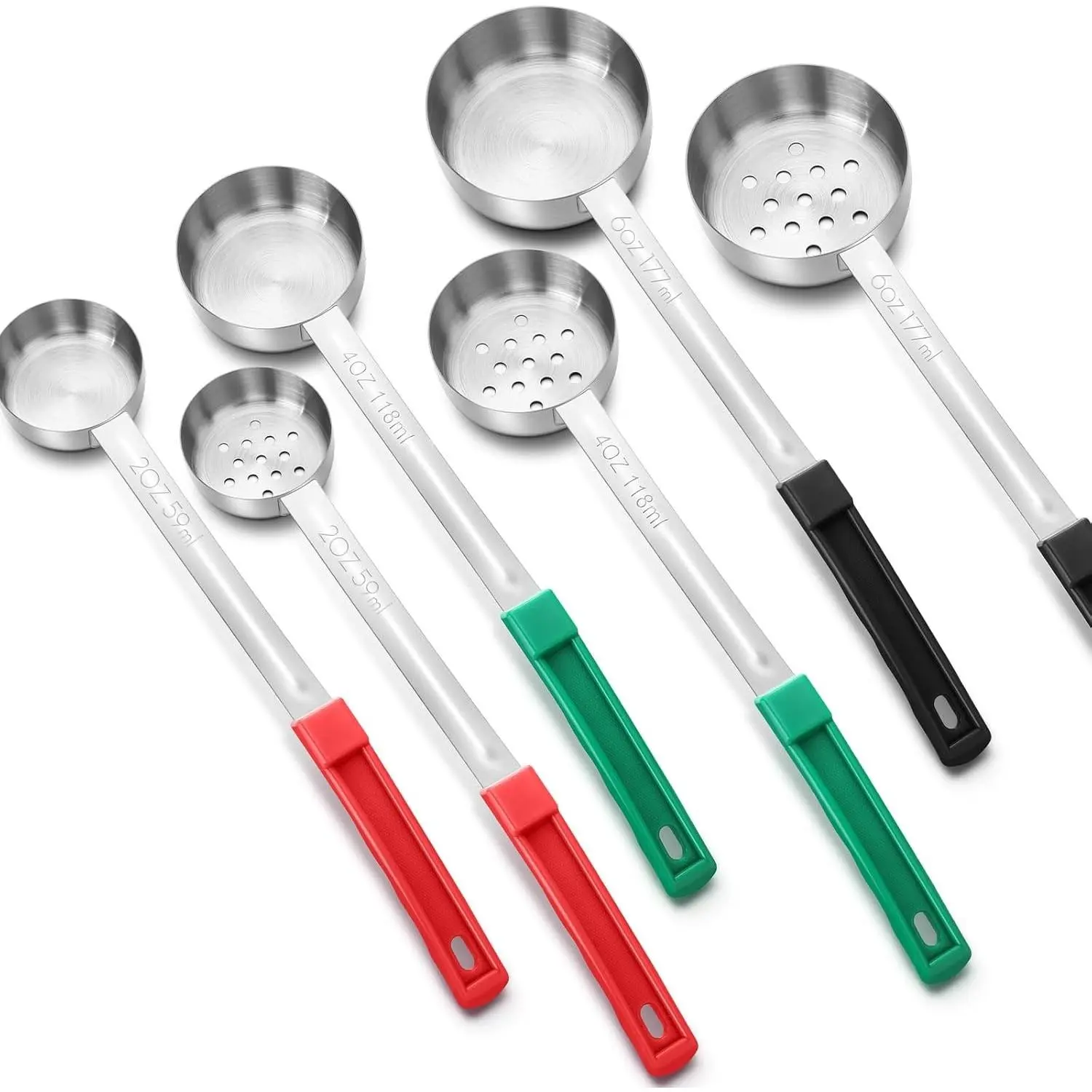 6 Pcs Portion Control Serving Spoons, Restaurant Measuring Serving Ladle Utensils, Slotted and Unslotted Scoops for Weight Loss, Kitchen, 3 Size