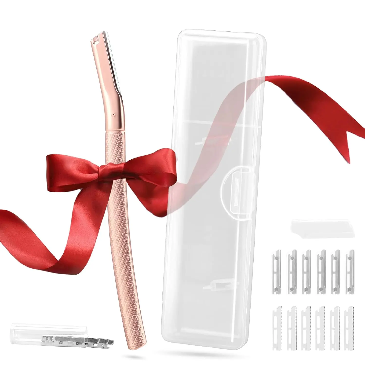 Eyebrow Razor and Face Razor for Women, Dermaplaning Tool for Face Exfoliation with 12 Refill Blades, Dermaplane Razor with Protective Silicone Cap, Professional Eyebrow Hair Trimmer and Shaver