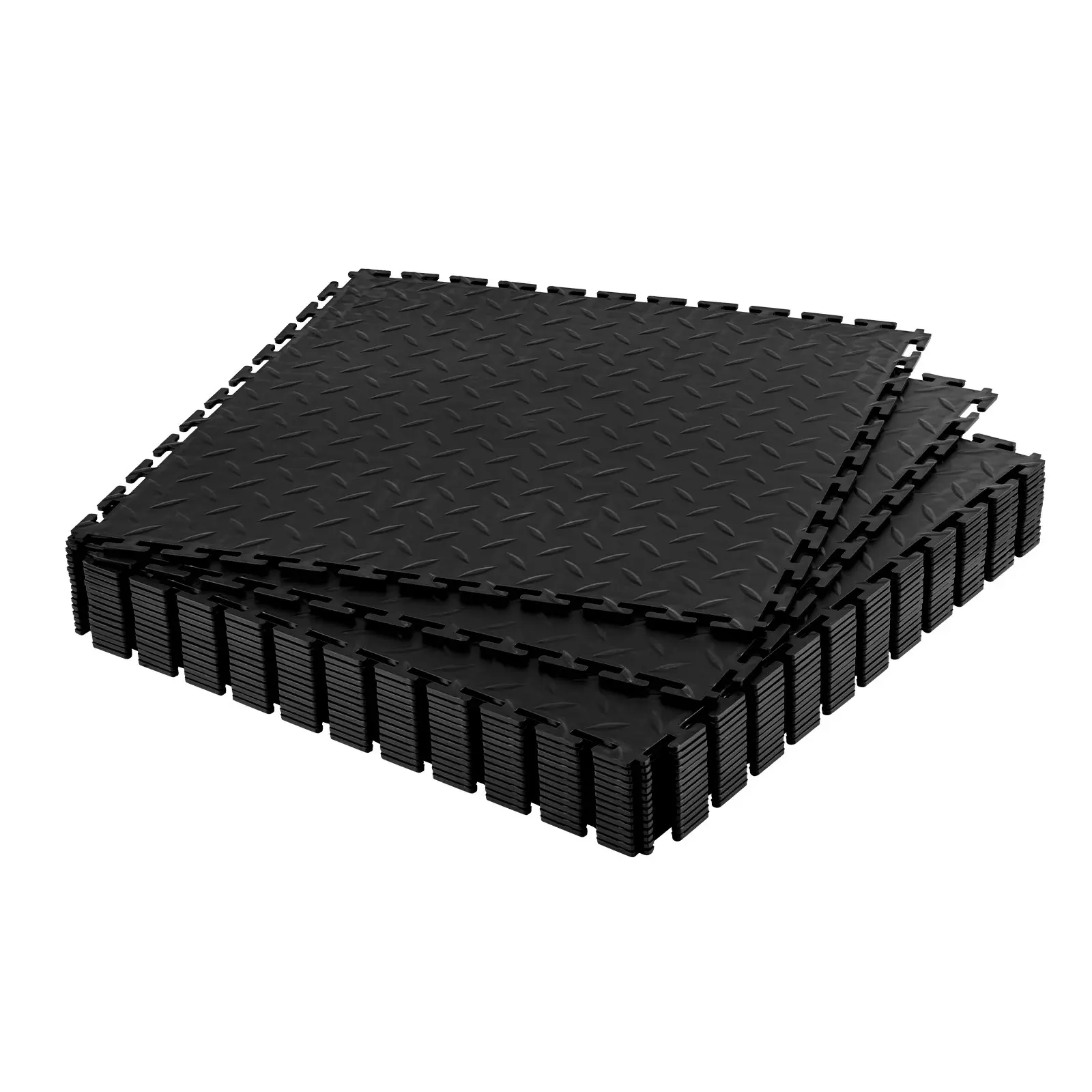 VEVOR Interlocking Garage Floor Tiles, 16 Pcs 20.2x20.2x0.2 in Quiet Diamond Plate Slip-Resistant PVC Mats, 4.21 m² 47.6 lbs Modular Flooring for Workshop, Warehouse, 20.2 X 20.2 X 0.2 In