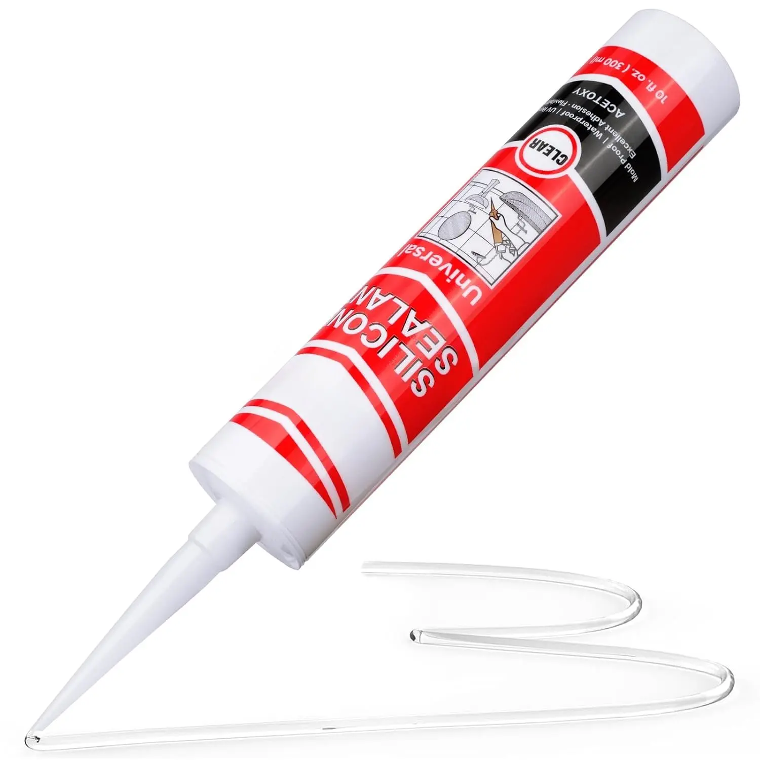 Clear  Caulk for Kitchen & Bathroom,10 fl oz ,1 Pack,  RTV  Sealant,Stronger Adhesion,Shrink & Crack Proof, Ounces