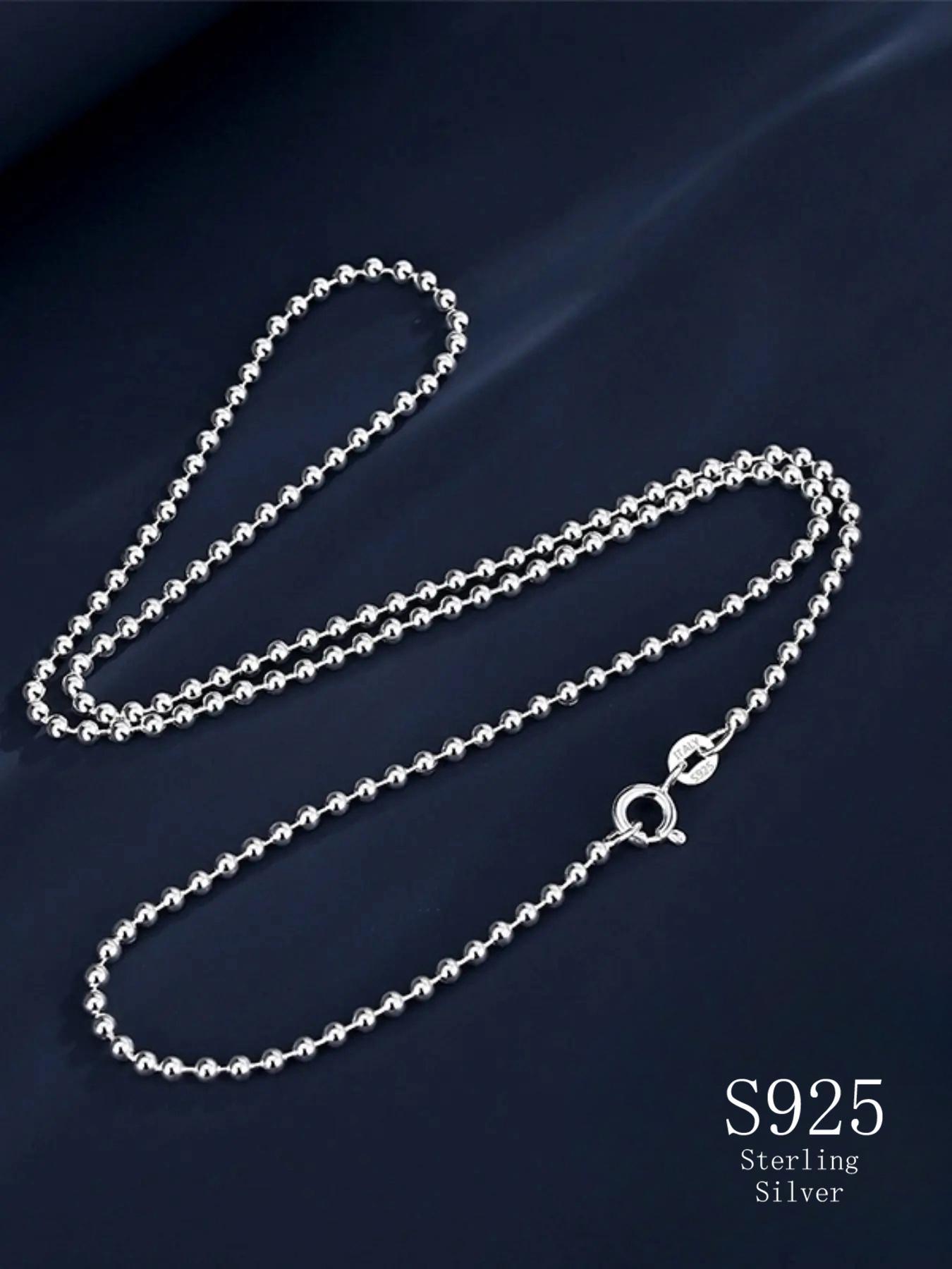 925 Sterling Silver Round Bead Design Necklace, Round Tennis Necklace, Mother's Day Gift, Fashion Jewelry for Party, Daily Clothing Decor, Trendy All-match & Exquisite Jewelry for Birthday Gift