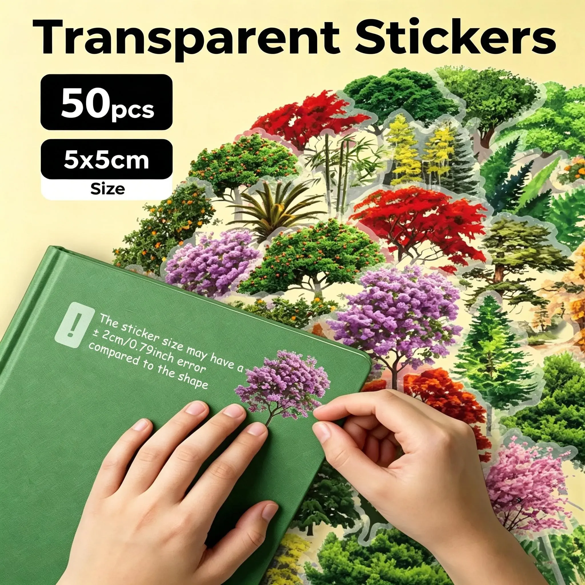 50pcs Waterproof Transparent Forest Tree Stickers, Nature Fruit Flower Pet Decals, DIY Craft Decor for Kids Adults, Scrapbook Journal Album