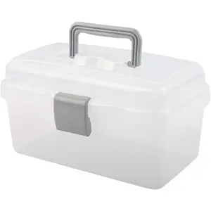 Multipurpose Container Box with Handle and Latch Lock, Clear Gray