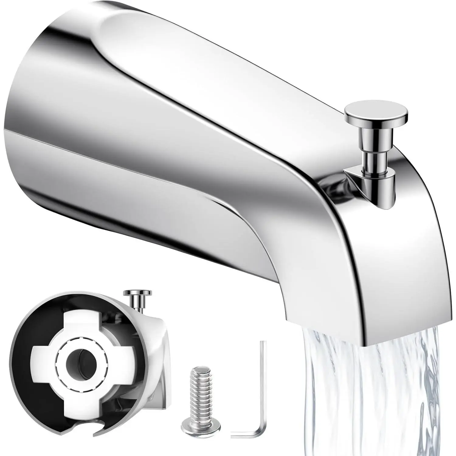 Tub Spout with Diverter – Slip-Fit Bathtub Faucet Spout Replacement, 1/2” Copper Pipe Connection, Easy to Install, Universal for Bathroom Shower (Chrome)