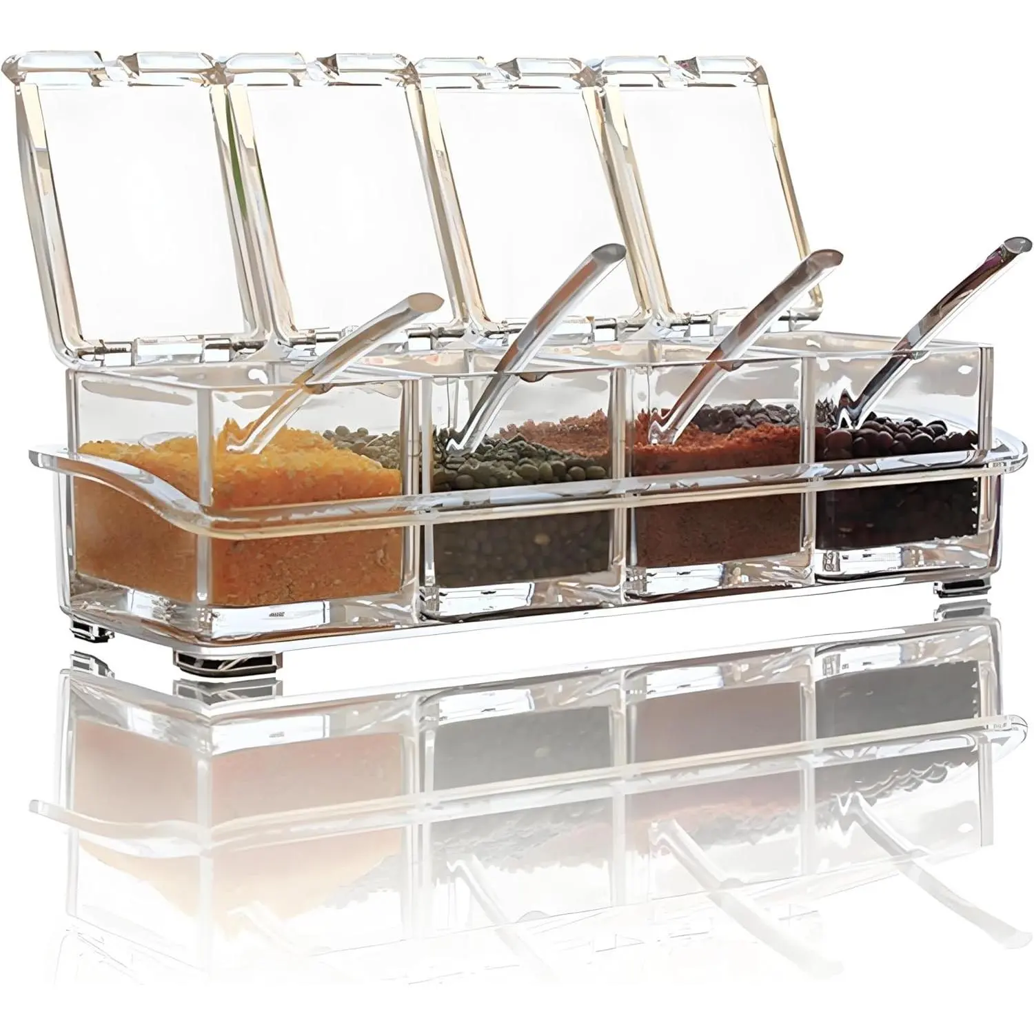 4 Pieces Clear Seasoning Storage Containers, Spice Salt Sugar Condiment Jars with Spoons