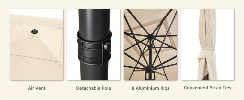 13' X 13' Rectangular Patio Umbrella, Outdoor Aluminum Umbrella with 8 Reinforced Ribs, Market Umbrella for Garden, Pool, Lawn, Deck, Backyard