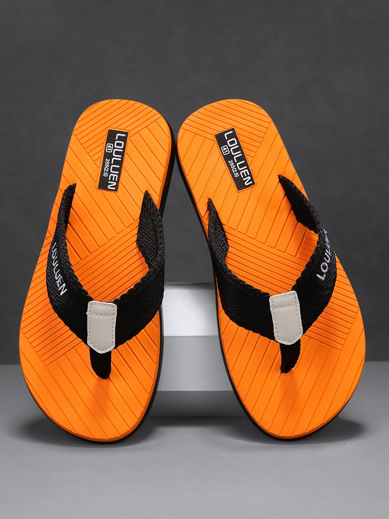 Men's Casual Letter Label Design Solid Color  Flip Flops, Trendy Breathable Non-slip Slippers, Comfortable Soft Bottom Slippers for Indoor & Outdoor Wear